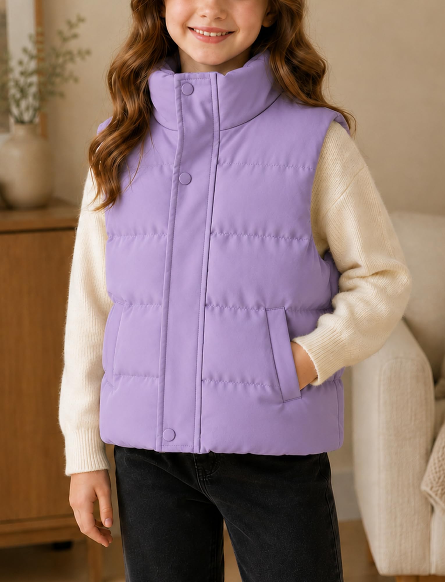 Happy Cherry Chaleco acolchado para niños y niñas, sin mangas, grueso, resistente al viento, para otoño e invierno, 5-14 años