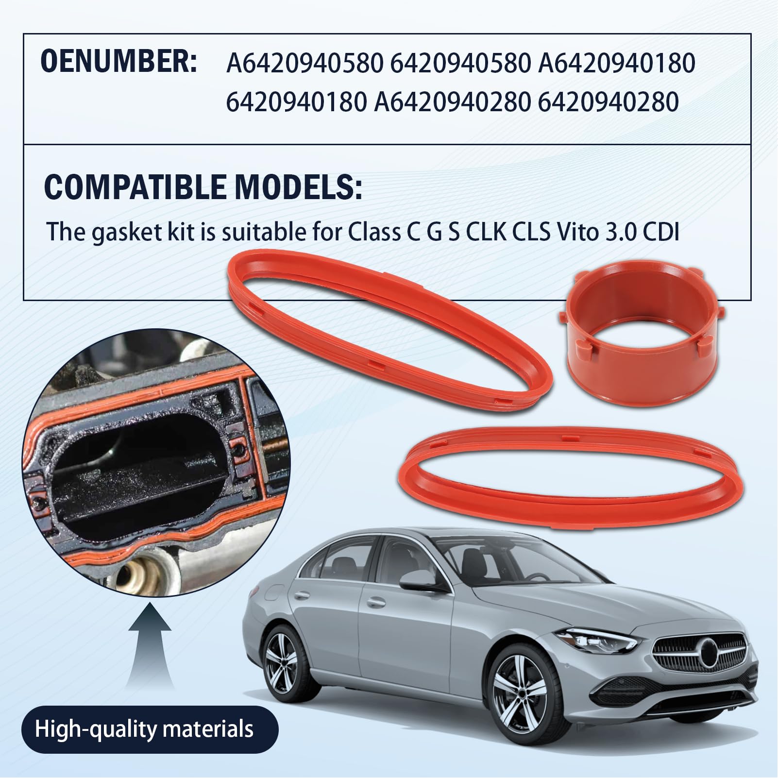 KIT GUARNIZIONE ASPIRAZIONE COMPATIBILE CON MERCEDES CLASSE C/E/CLK/CLS Vito 3.0 CDI A6420940580 6420940580 A6420940180 6420940180 A6420940280 6420940280