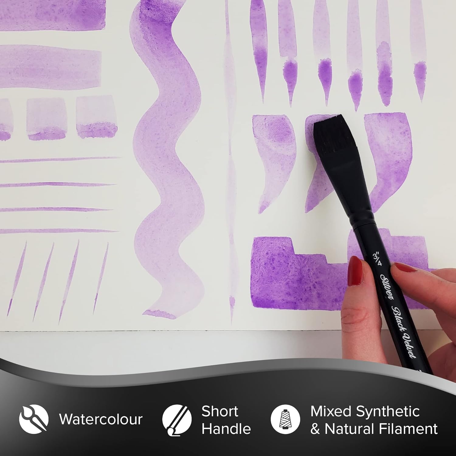Silver Brush Limited 3008S-3/4 Black Velvet Square Wash Paintbrush for Watercolor, Gouache, Inks, & Dyes, Size 3/4 Inch, Short Handle