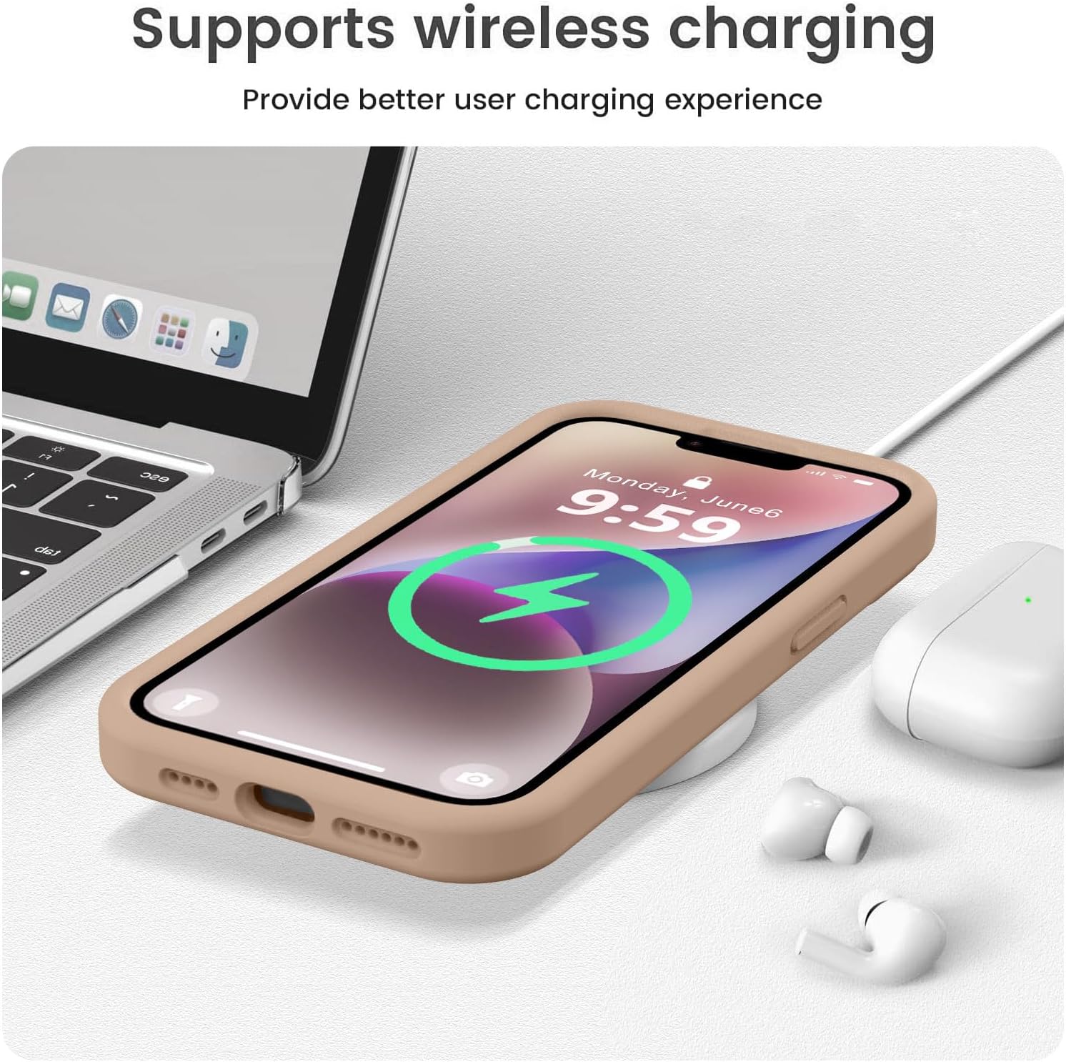 Vooii Compatible with iPhone 13 Pro Case, Liquid Silicone Upgrade [Camera Protection] [Soft Anti-Scratch Microfiber Lining] Shockproof Phone Case for iPhone 13 Pro 6.1 inch - Light Brown