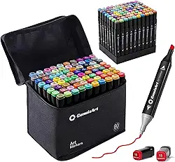 Marcadores de álcool, cinzel de 80 cores e marcadores artísticos de ponta dupla fina, marcadores de tinta para colorir, desenhar, esboçar, fazer cartões e patins DIY - perfeitos para adultos