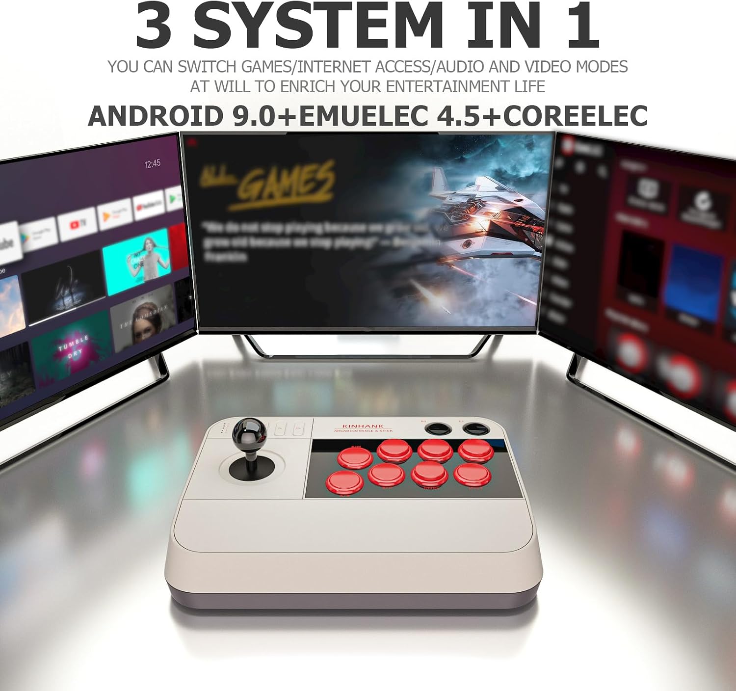 Arcade Stick X3 Super Console, Retro Game Console,32000+Games, All-Around 3D Joysticks, Support Custom Buttons,EmuELEC 4.5/Android 9.0 /CoreE 128G TF Card, Grey image 3