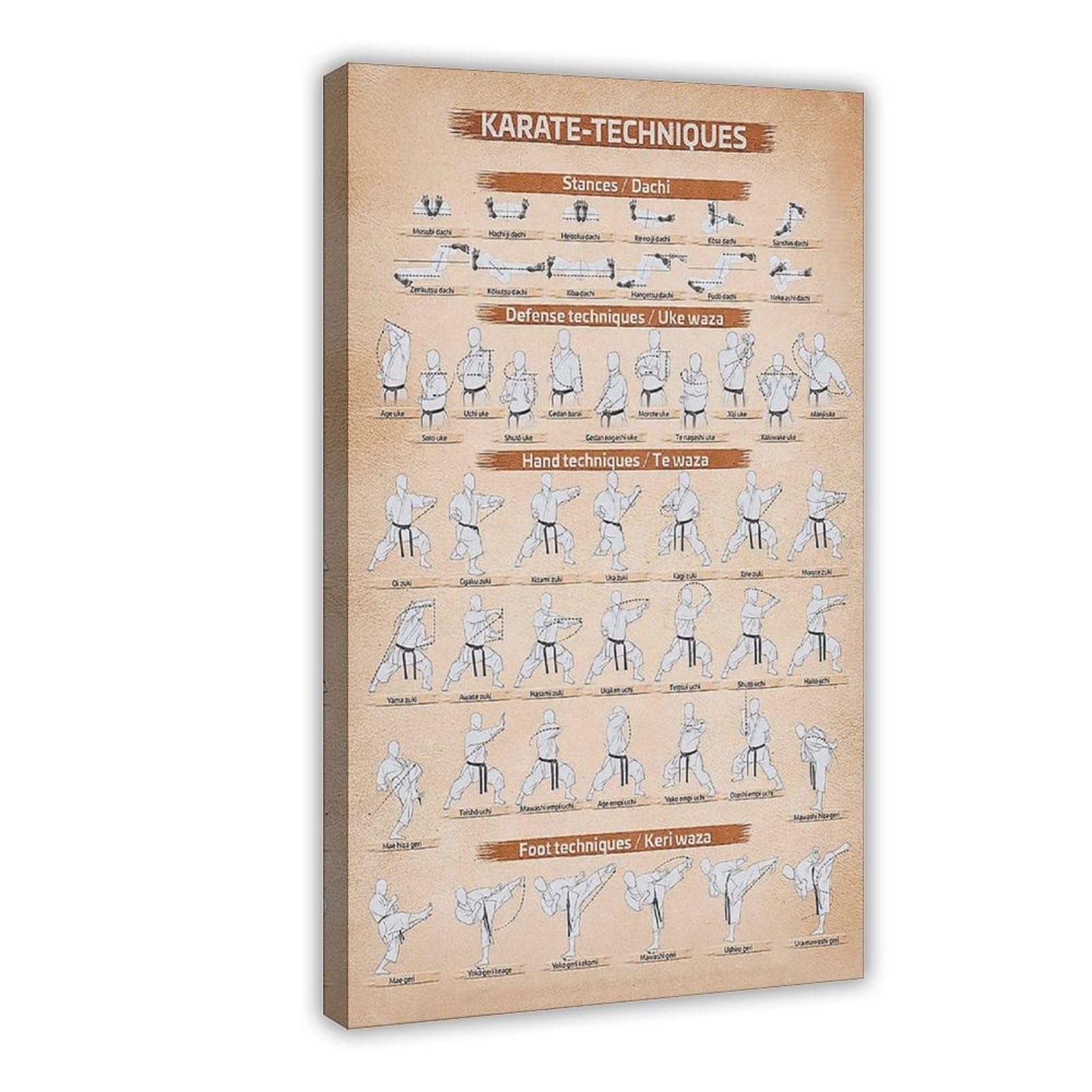 Poster su tela con tecnica di karate e arti marziali, stampa artistica da parete, per soggiorno, camera da letto, 30,5 cm di lunghezza x 45,7 cm di larghezza