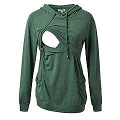 GINKANA Womens Nursing Hoodie Top Sweatshirt Long Sleeve Button Decoration Pockets Shirts Tunic Top