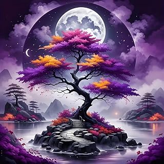 RUDAAMA 5D Moonlight Purple Tree Diamond Art Kits for Adults,Full Round Drill Tree of Life Diamond Painting Kits for Beginner,DIY Gem Art and Crafts Paint by Diamonds,Home Wall Decor 13.78X13.78Inch