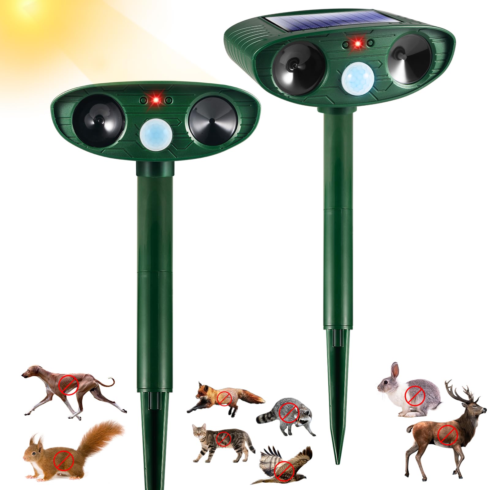 Photo 1 of 2 Pack Solar Ultrasonic Animal Repeller Outdoor Squirrel Cat Deer Repellent Devices with Motion Sensor Waterproof Solar Animal Repellent Deterrent to Scare Raccoon Skunk Rabbit Dog for Yard Garden