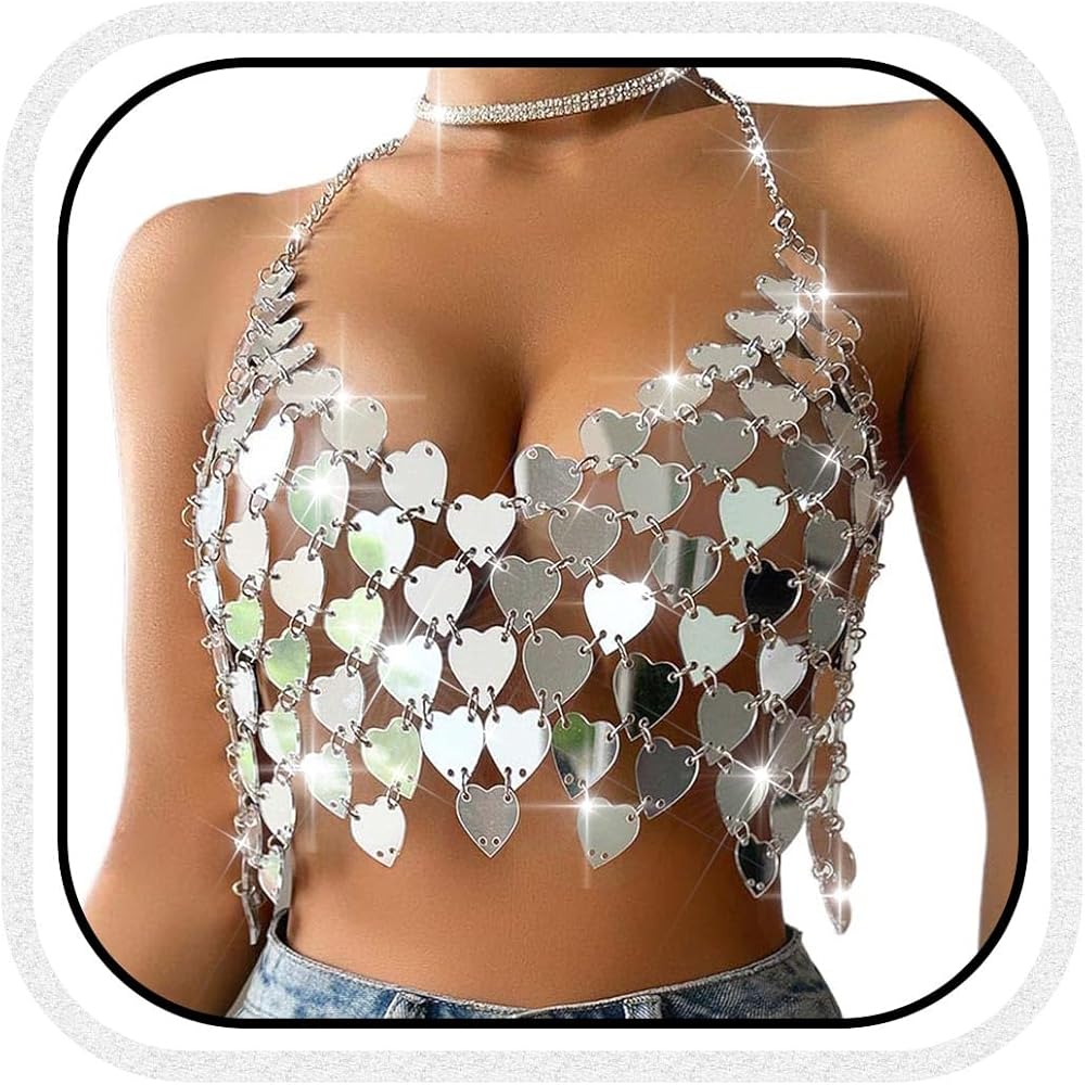 Amazon.com: BODIY Women Sequin Body Chain Top Sliver Sparkly