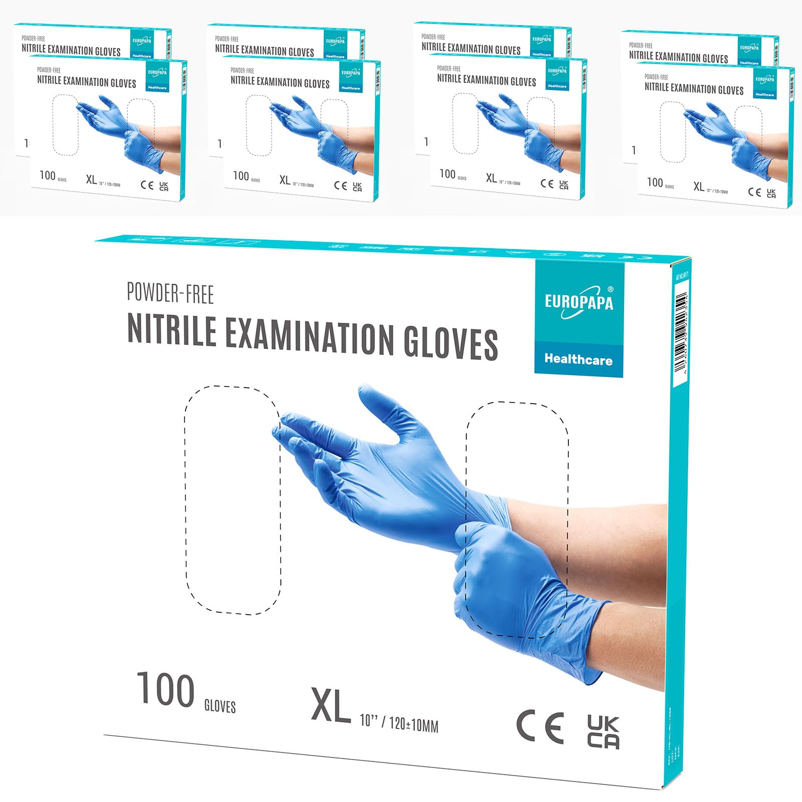 EUROPAPA® 2000 Stück (20x100) Nitrilhandschuhe Box Einweghandschuhe, Einmalhandschuhe, Untersuchungshandschuhe, puderfrei, ohne Latex, unsteril, latexfrei, disposible gloves (XL, Ocean Blau)
