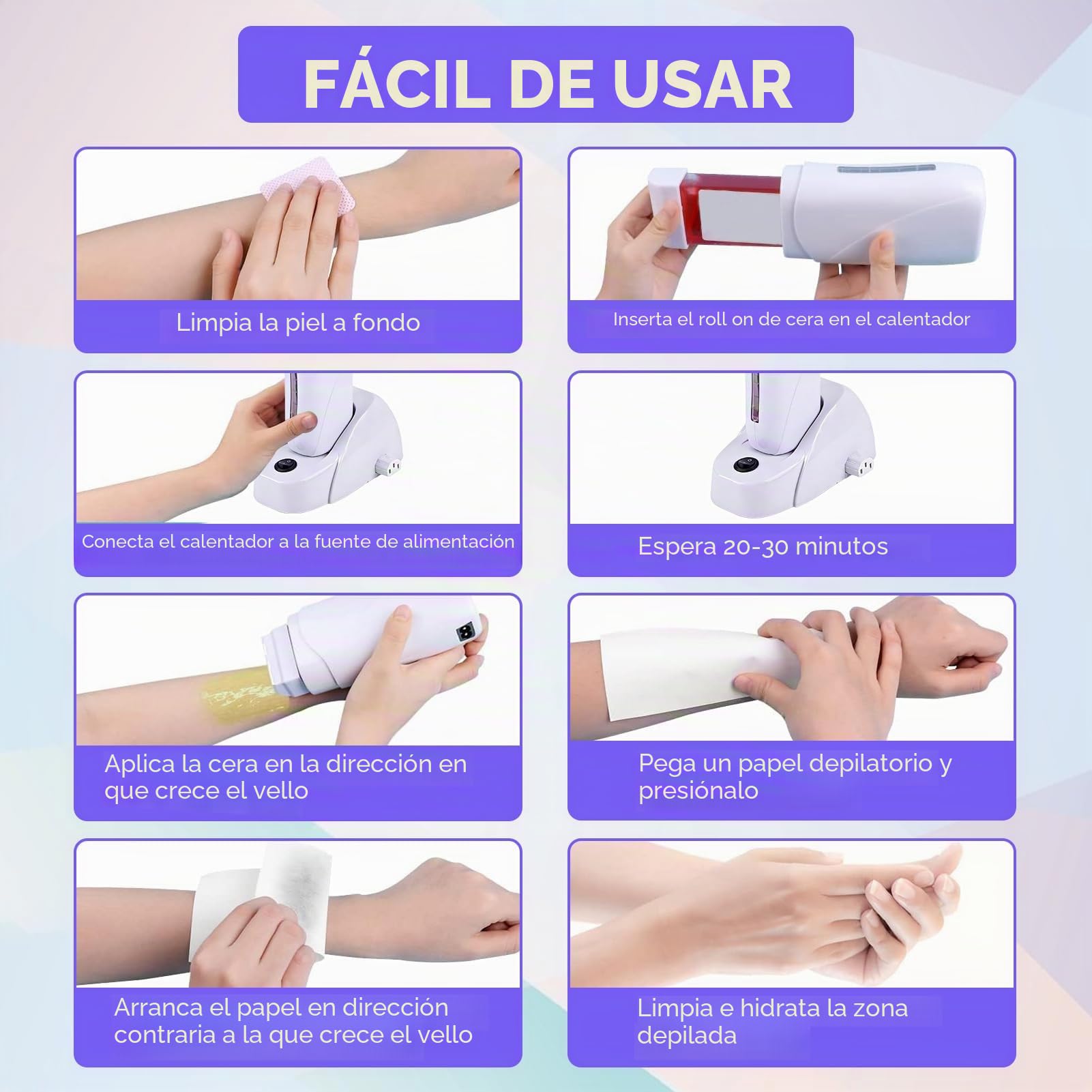 Agatige 1 PCS Calentador De Cera Depilatoria, Profesional Portátil Eléctrico Calentador Cera Roll On Maquina Cera Roll On Cera Depilatoria Caliente Aparato Para La Depilación Para Hombres Y Mujeres