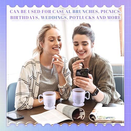 Miniatura 6 de Dandat 50 tazas de café de plástico duro, taza de té con asa, taza de café desechable de 8 onzas, taza de café reutilizable a granel para fiesta de