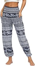 Nuofengkudu Women's Hippie Harem Pants Pockets High Waist