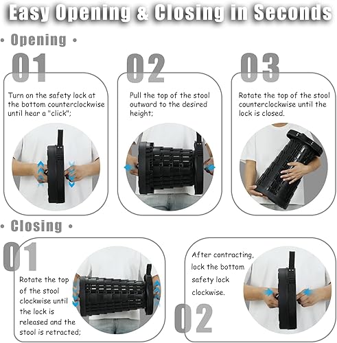 Miniatura 8 de Taburete plegable mejorado, taburetes plegables portátiles, asiento retráctil o reposapiés, taburete plegable para acampar al aire libre, mochila de