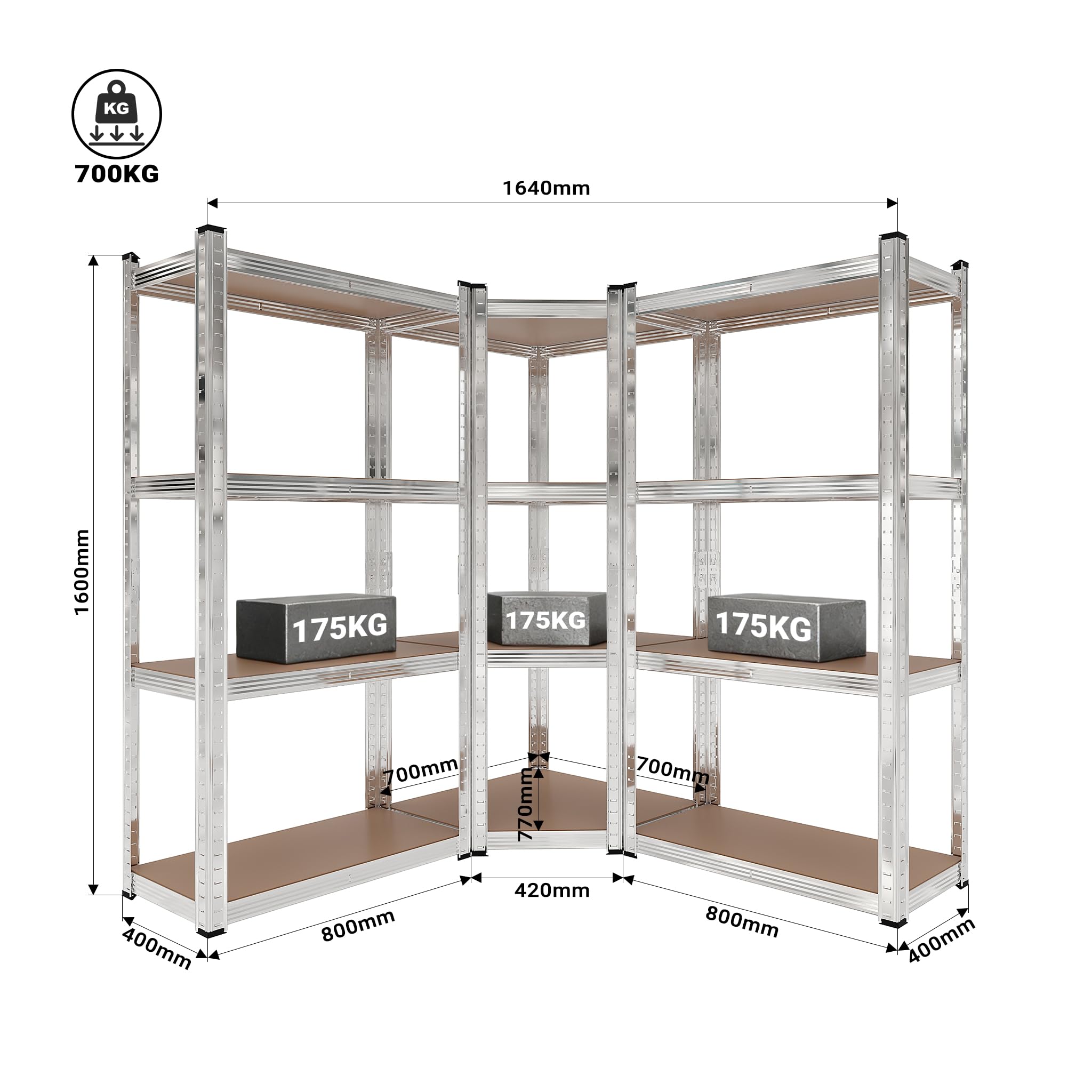 Wiltec Scaffale ad angolo per carichi pesanti Scaffalatura a incastro per cantina officina