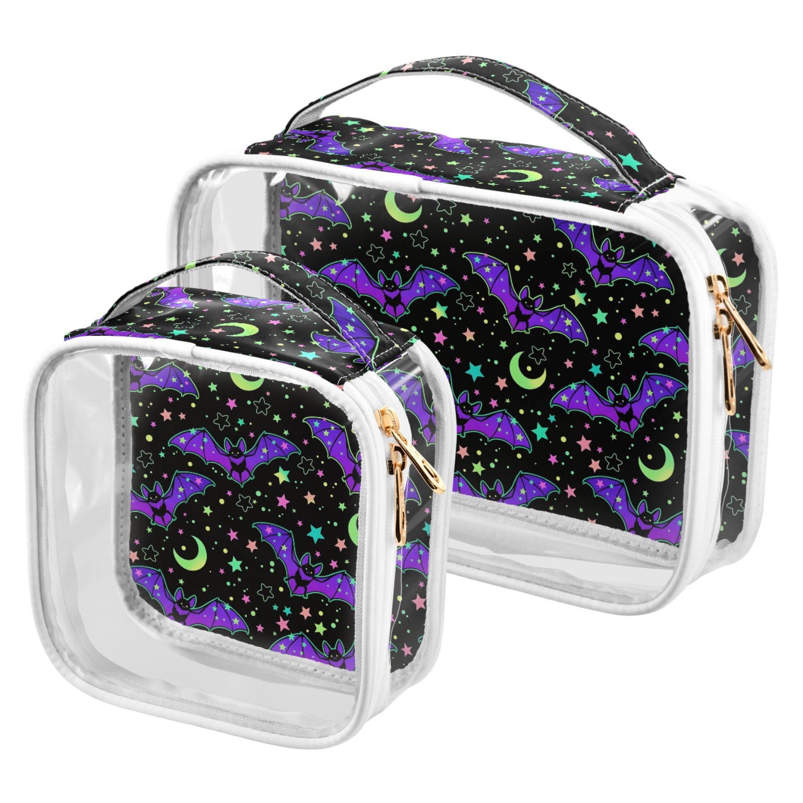 MNSRUU Clear Makeup Bags Magic Galaxy Bat Toiletry Bag for Women 2 PCS Waterproof Clear Bags Clear Travel Toiletry Bag Small Cosmetic Makeup Bag,
