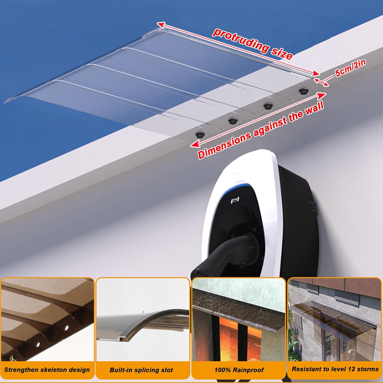 Curved Window Door Canopy,Rain Awning,Window Rain Shelter Window Garden Canopy Patio Porch Awning,Modern Design,Invisible Outdoor Awning,Easy to Assemble,with Hardware (50x100cm/20 x39)