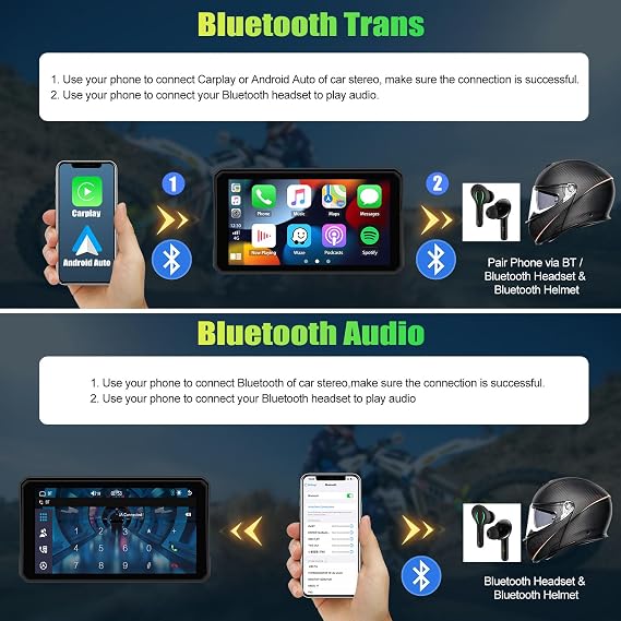 CAMECHO Motorcycle CarPlay & Android Auto & Bluetooth 6 HD 1440 * 720 Waterproof Apple Car Play Screen for Moto Motorbike, Portable Car Stereo with Mirror Link, Siri, Google Assistant
