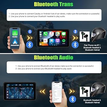CAMECHO Motorcycle CarPlay & Android Auto & Bluetooth 6 HD 1440 * 720 Waterproof Apple Car Play Screen for Moto Motorbike, Portable Car Stereo with Mirror Link, Siri, Google Assistant