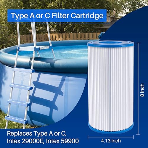 Miniatura 2 de POOLPURE Filtro de repuesto para piscinas tipo A o C, compatible con Intex 29000E59900E, filtros de piscina fáciles de instalar, escapadas de verano