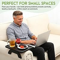 Vista 2 de Mesa de Brazo de Sofá SINWANT, Bandeja de Brazo de Sofá de Bambú para Respaldo, Bandeja con Clip de 13.78" para Sofá para Sala de Estar, Snack