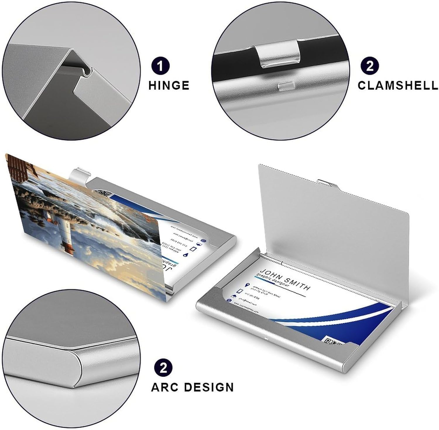 Slim Business Card Case for Men & Women Lighthouse Sandbeach