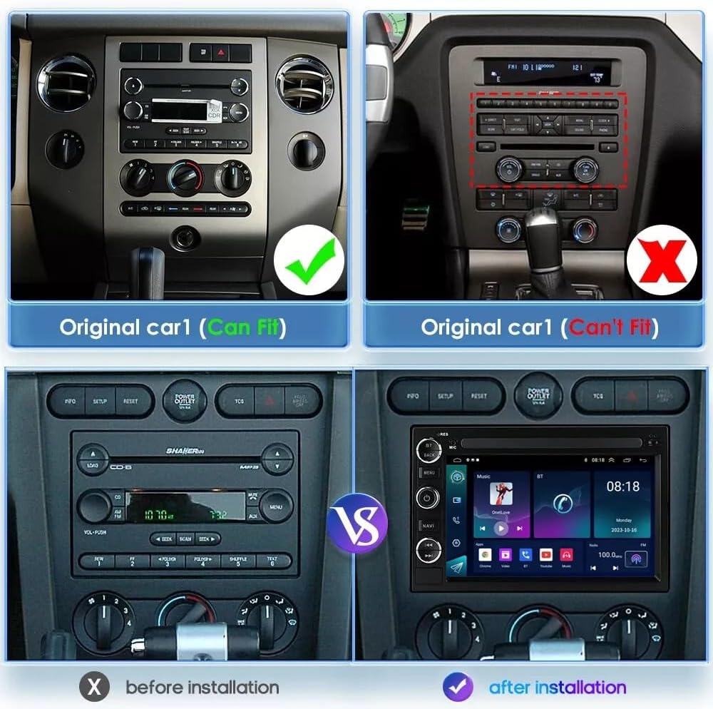 7" Car Radio Stereo Upgrade for Ford F150 F250 F350 2004-2008 2006-2014 Fusion Edge Explorer Taurus Freestar Android 13 with Wireless & Wired Carplay Android Auto Double Din Touch Screen Head Unit