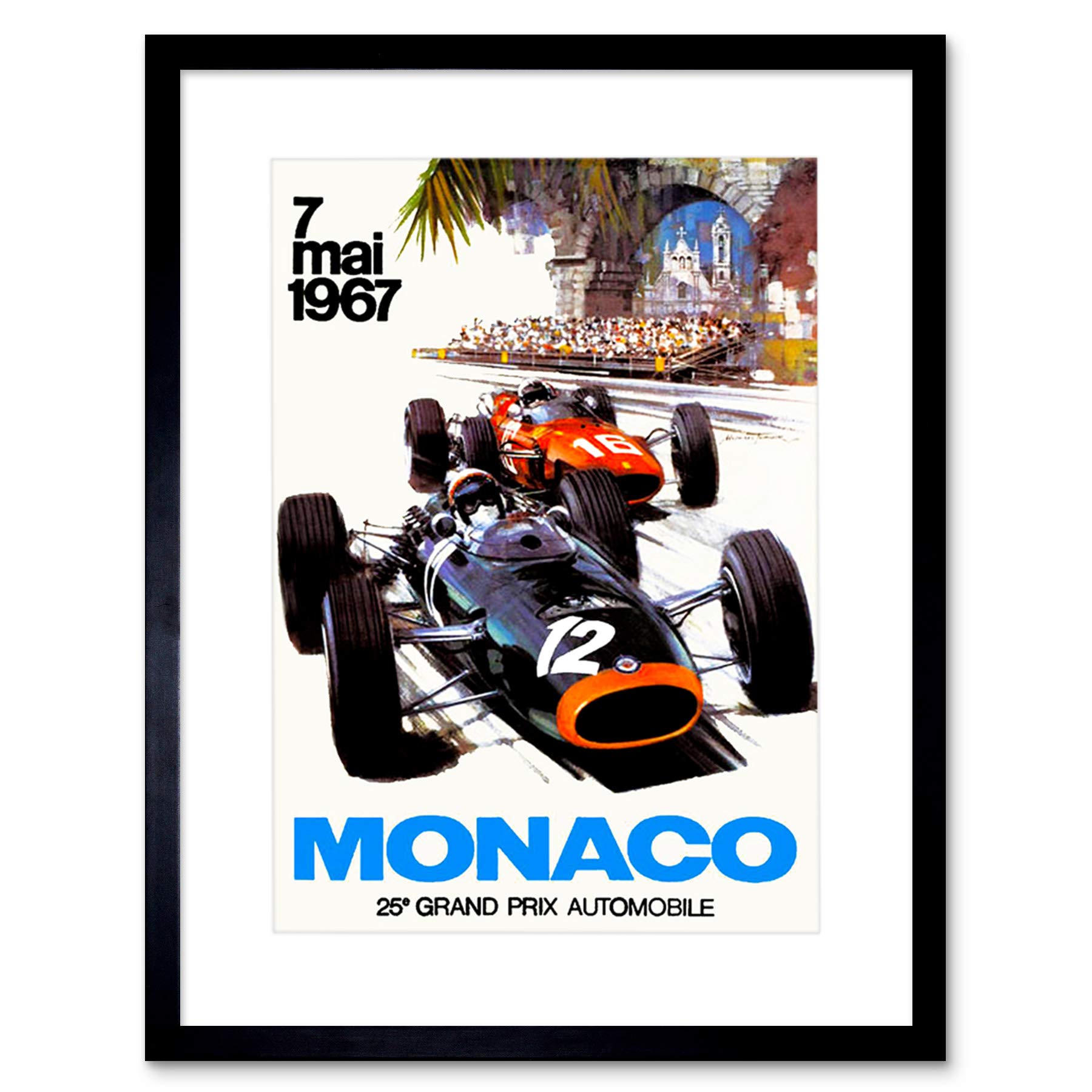 Wee Blue Coo VINTAGE MONACO 25 GRAND PRIX AUTOMOBILE 1967 RACE FRAMED ART PRINT B12X11883