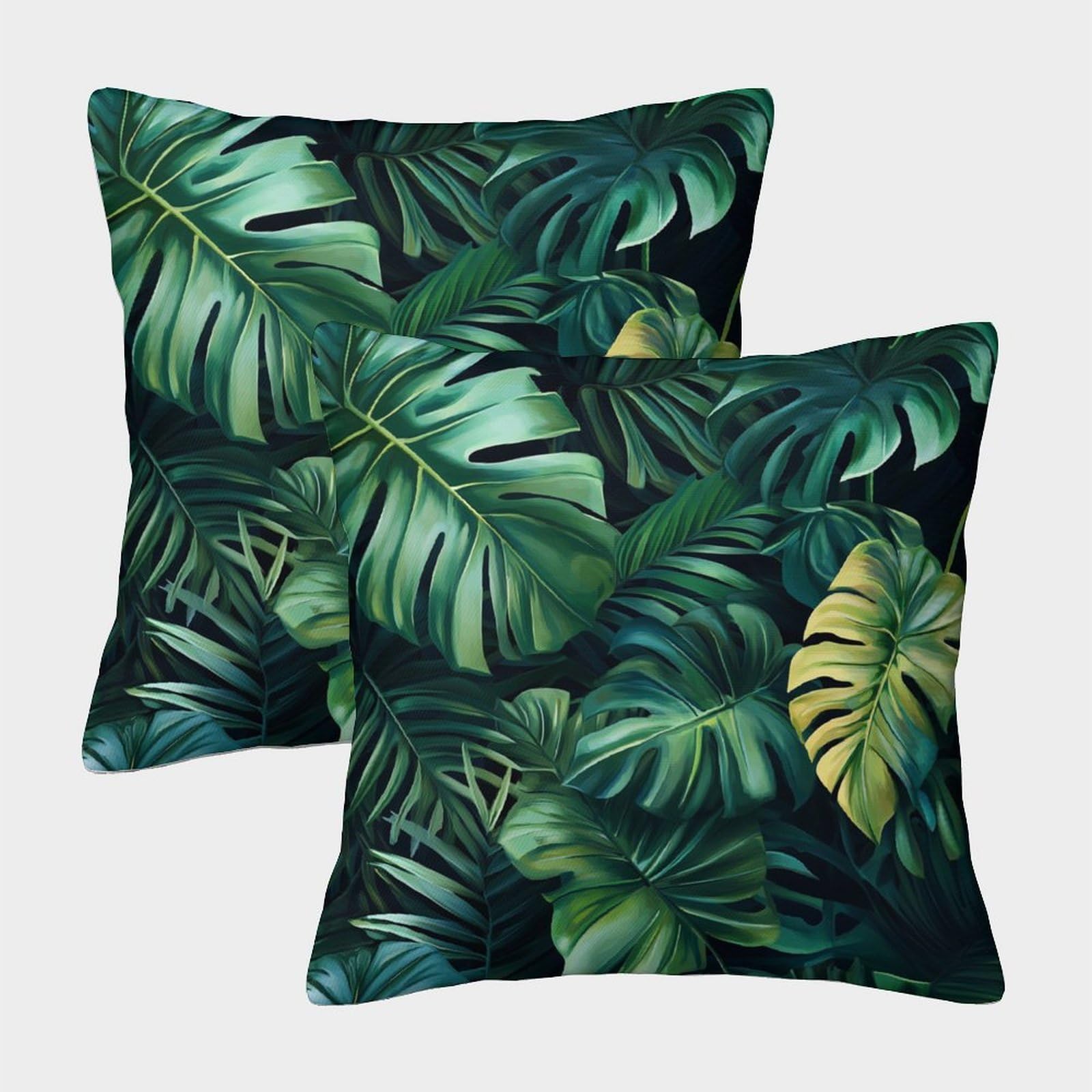 kaiyun 2 Pack Tropical Leaves Pattern,Green Plants 3D Cushion Cover Pillow Cover Sofa Outdoor Decoration Square 45x45cm