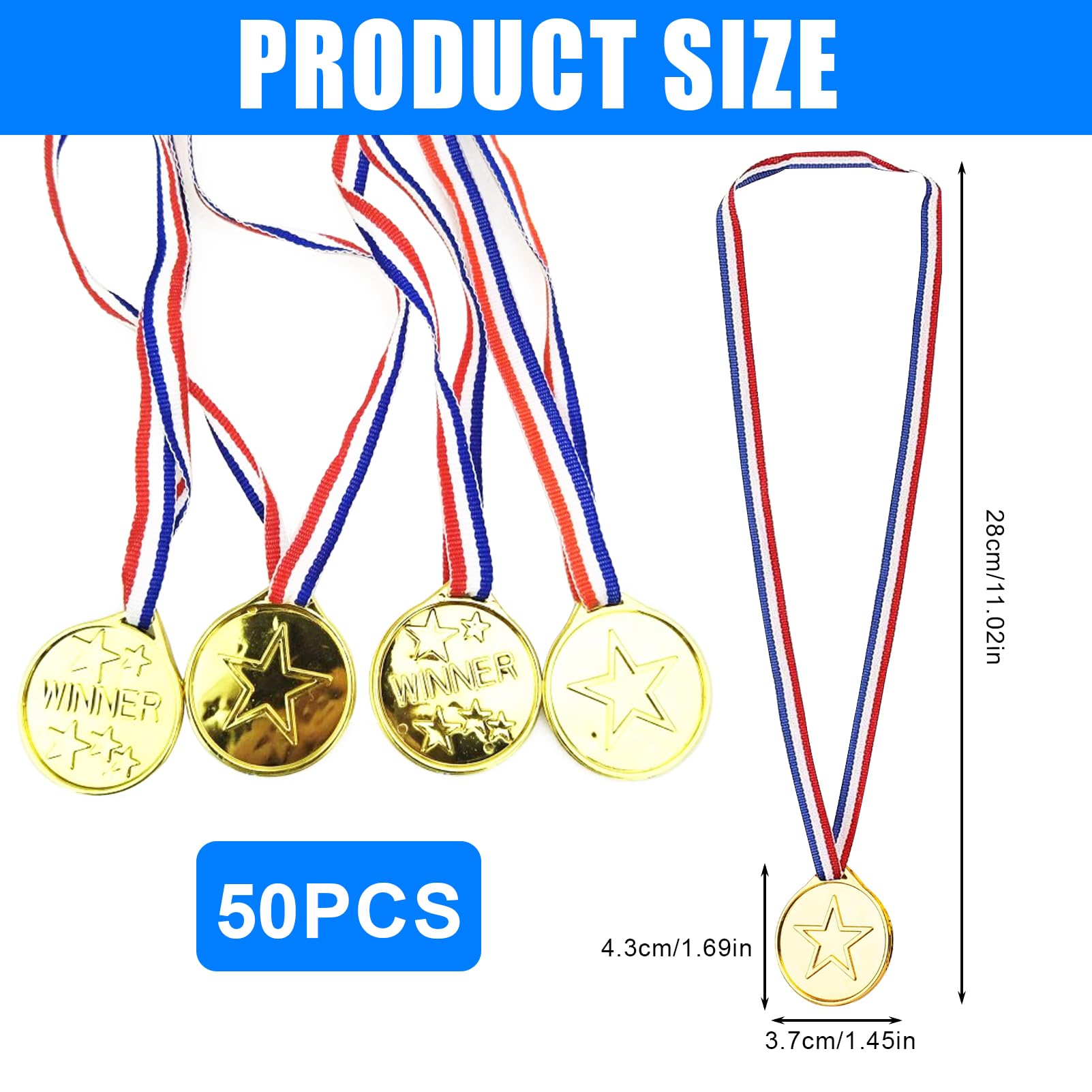 50 medaglie vincitori, medaglie in plastica, oro per bambini, medaglie vincitori, medaglie d'oro per bambini, medaglie per bambini, per feste di compleanno per bambini