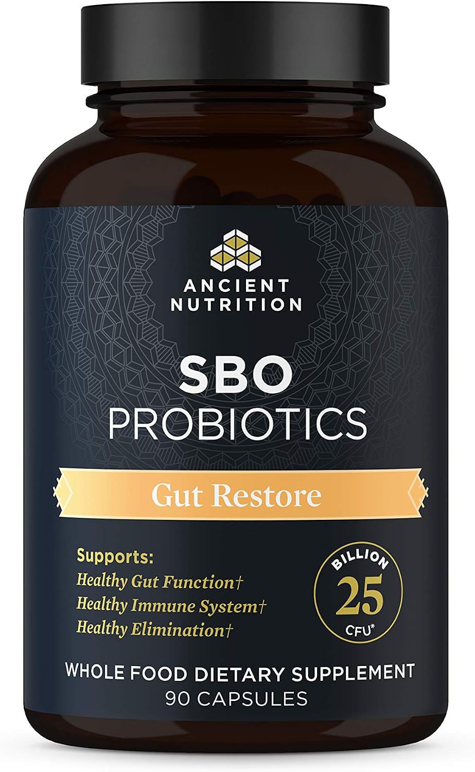 Ancient Nutrition Probiotics, SBO Probiotics Gut Restore 90 Ct, Promotes Gut Health, Digestive and Immune Support, Gluten Free, Superfoods Blend, 25 Billion CFUs* Per Serving, 90 Capsules