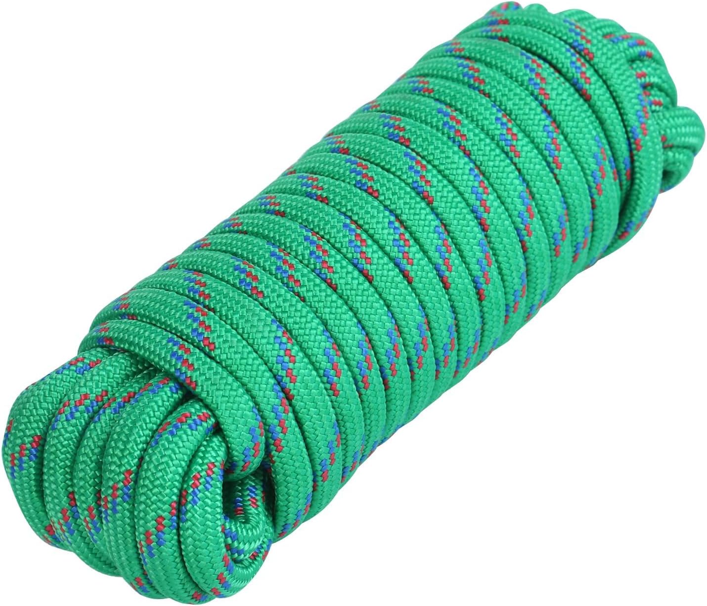 MaxxHaul 3/8-inch x 50 ft Diamond Braided Polypropylene Rope - 500 lb Load Capacity, Weather & UV Resistant Utility Cord - Ideal for Camping and DIY Projects (50227)