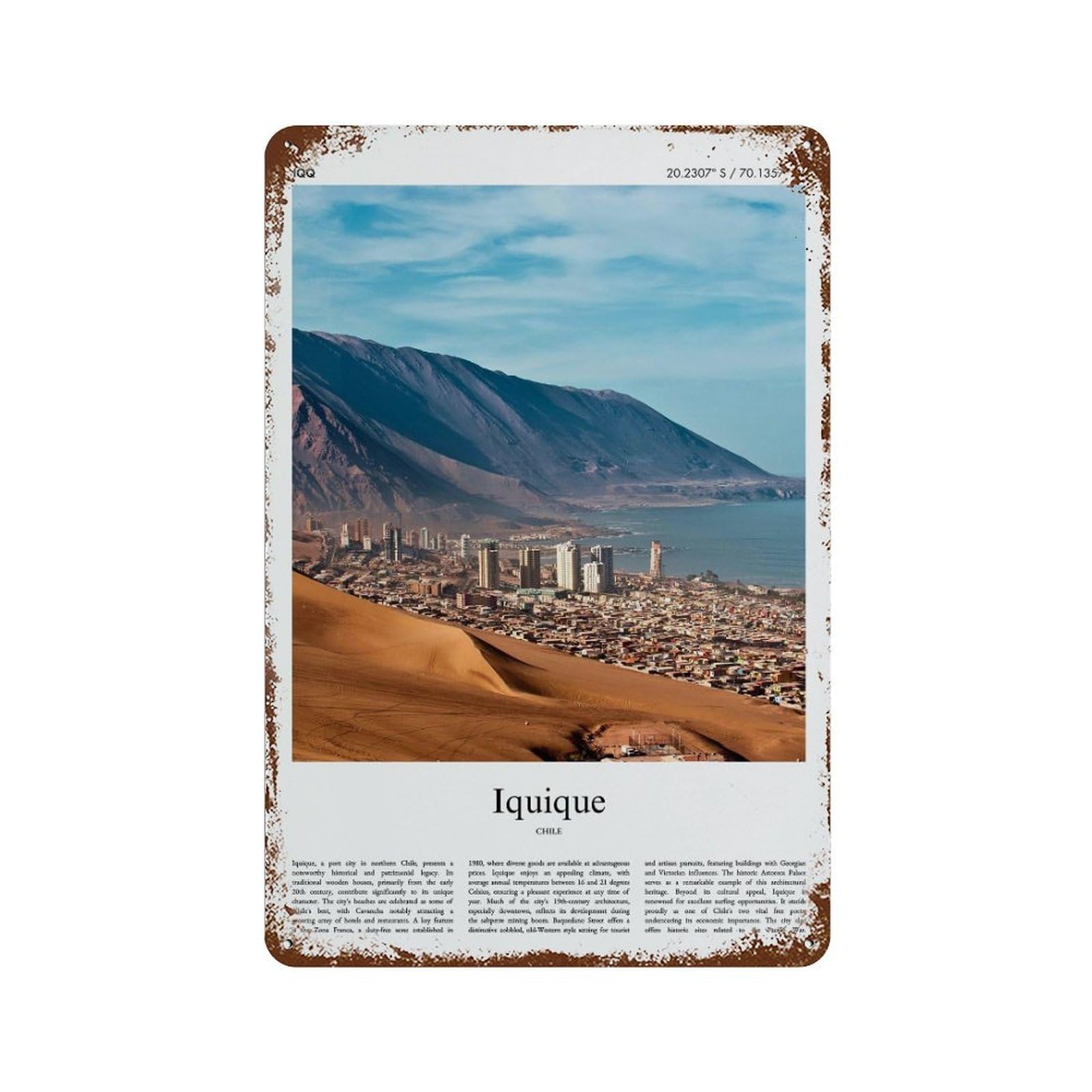 xiaoxiaoshen Iquique Chile City Scenery Wall Decor Art Metal Tin Poster Modern Home Decor Art Home Bar Shop Decorations Vintage Sign 30x20cm