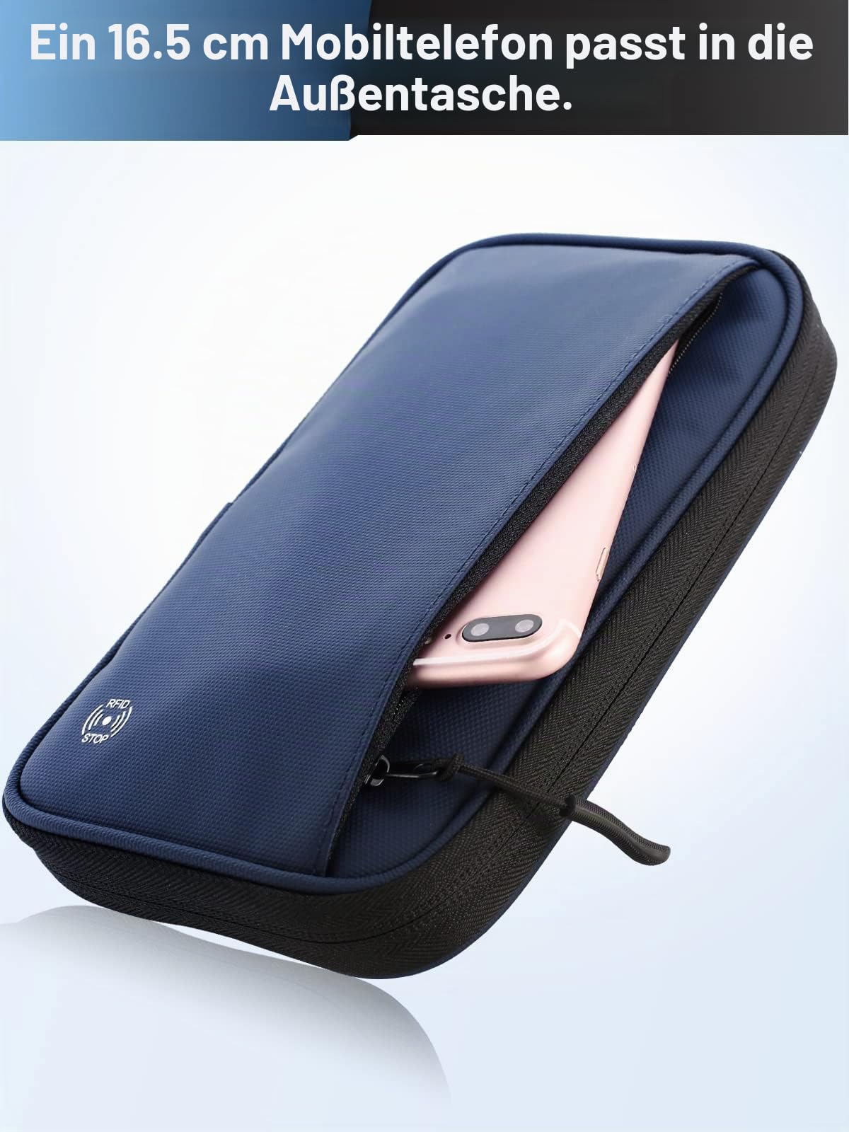 Reisepass Tasche Familie Reiseorganizer mit RFID Blocker,Faltbare Reisepasshülle Ausweistasche für Damen Herren,Schutzhülle für Flugtickets,Kreditkarten/Ausweis,Tragbare Dokumententasche (Blau)