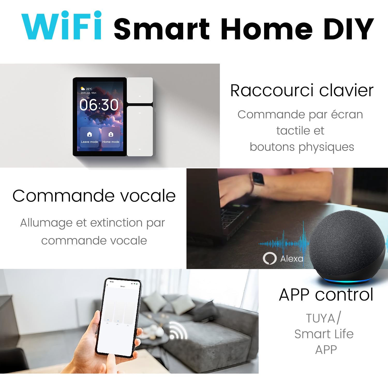 TONGOU Panneau de contrôle Smart Life pour commutateur WLAN 3,5", compatible avec Alexa