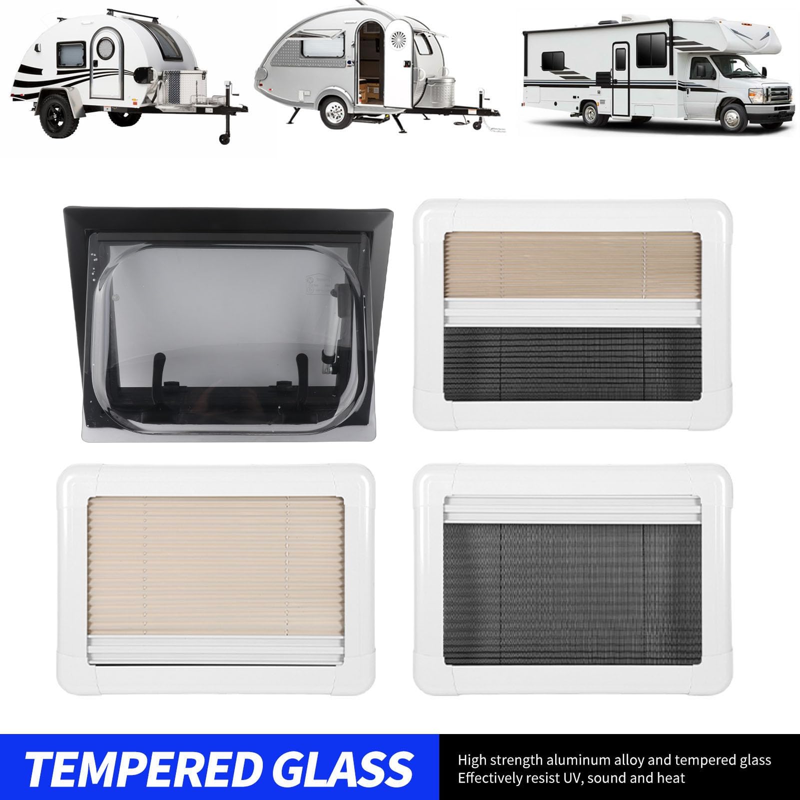 Fenêtre Coulissante pour Camping-Car, Acrylique Double Couche Résistant aux UV, Pare-Soleil Réglable pour Maisons Mobiles et Remorques, Alliage D'aluminium Durable