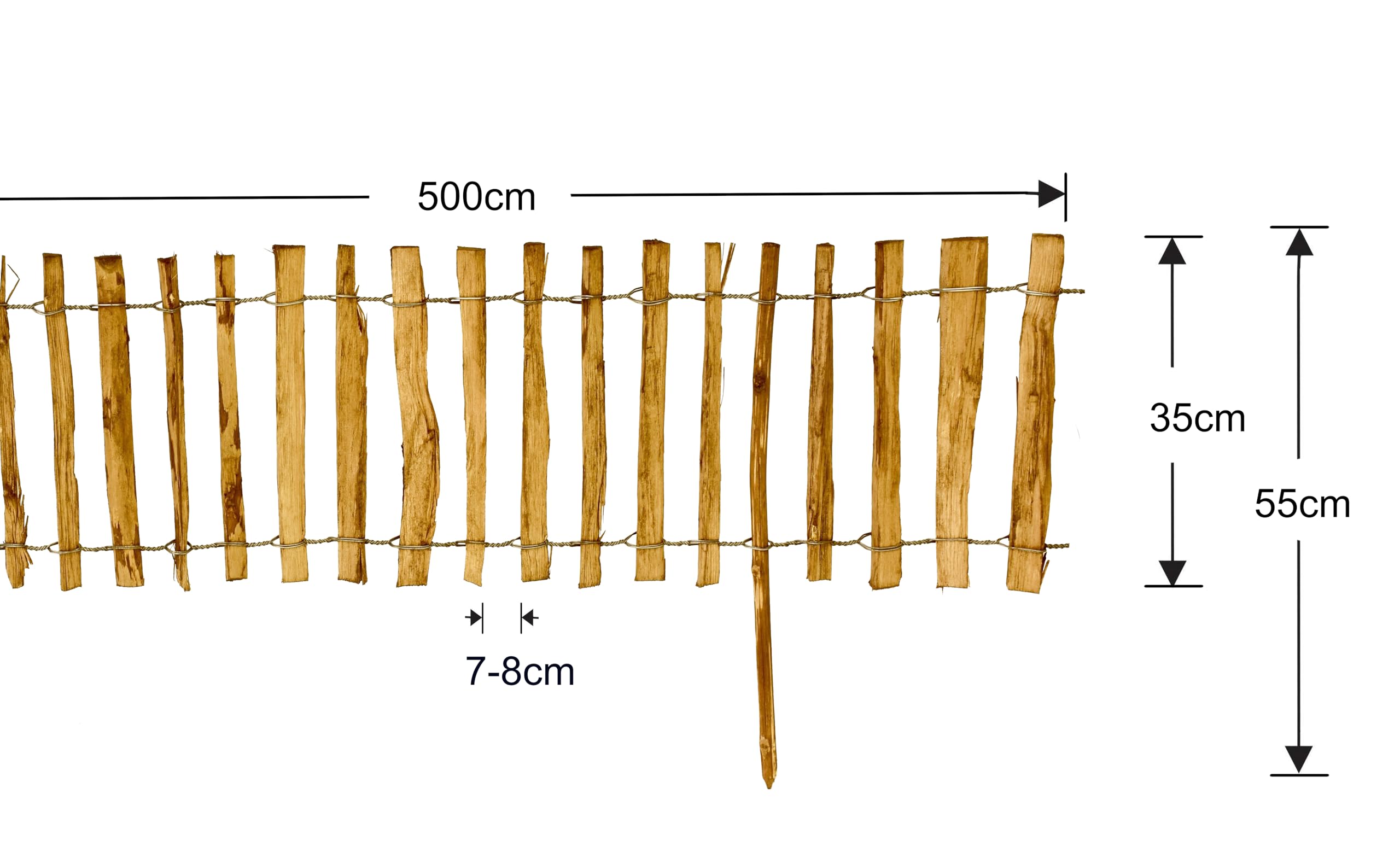 Staketenzaun mit Pfosten aus Haselnuss Höhe 35 cm Länge 500 cm imprägnierter Zaun mit gut gespaltenen Stäben und sicheren Spitzen zur Einzäunung und Abgrenzung von Beeten Lattenabstand: 7-8 cm
