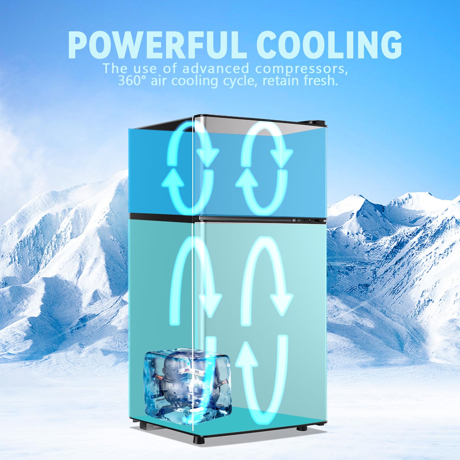 Tacool Mini Fridge With Freezer 2.4 Cu.Ft Mini Refrigerator Double Doors Dorm Fridge Compact 7 Modes Temp Suit For Apartment Bedroom Office Silver on Fridge.com - View 5