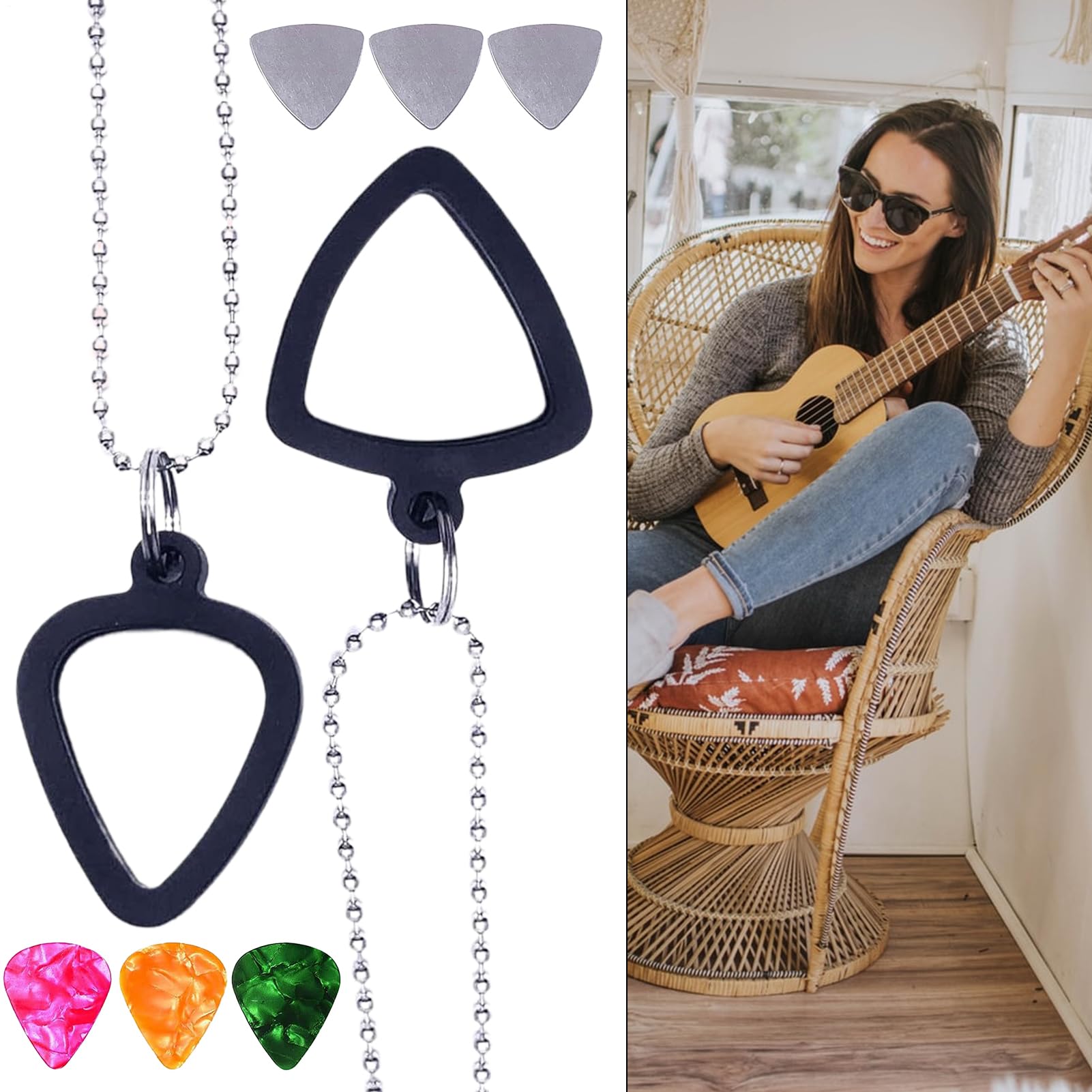 Guitar Pick Necklace Holder, Electric Bass Picks, 27.56 Inches, Adjustable Pendant Cord, Lightweight Storage Charm, Music Accessory for Playing Convenience, Concert or Practice Use
