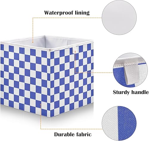 Miniatura 4 de Cesta de almacenamiento de cuadros azul y blanco con diseño de cuadros cuadrados y plegables, organizador de toallas para ropa, toallas, revistas