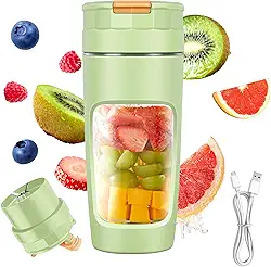 Copo de Liquidificador Portátil 600ml,Caneca de Viagem de Grande Capacidade,Liquidificador Pessoal USB com Tecnologia de Lâminas Múltiplas e Motor de Alta Potência para Shakes,Smoothies&Sucos (Verde)