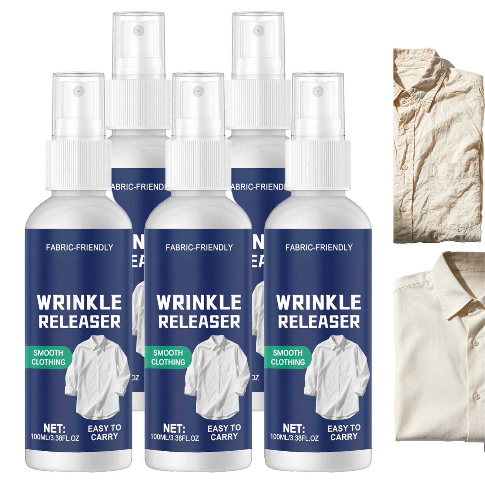 Quick-Dry Wrinkle Releaser Spray – Quick Fabric Refresher & Static Remover, Travel Size Wrinkle Remover do ubrań, pomoc w prasowaniu On-the-Go do wszystkich materiałów (5 szt.)