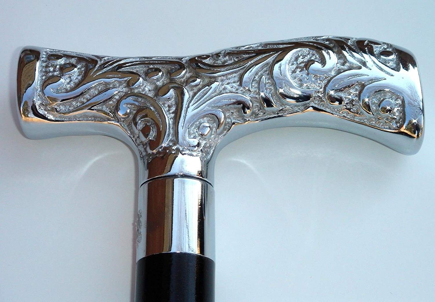 Bastone da passeggio vintage in legno lucido testa di Eva Adam argento