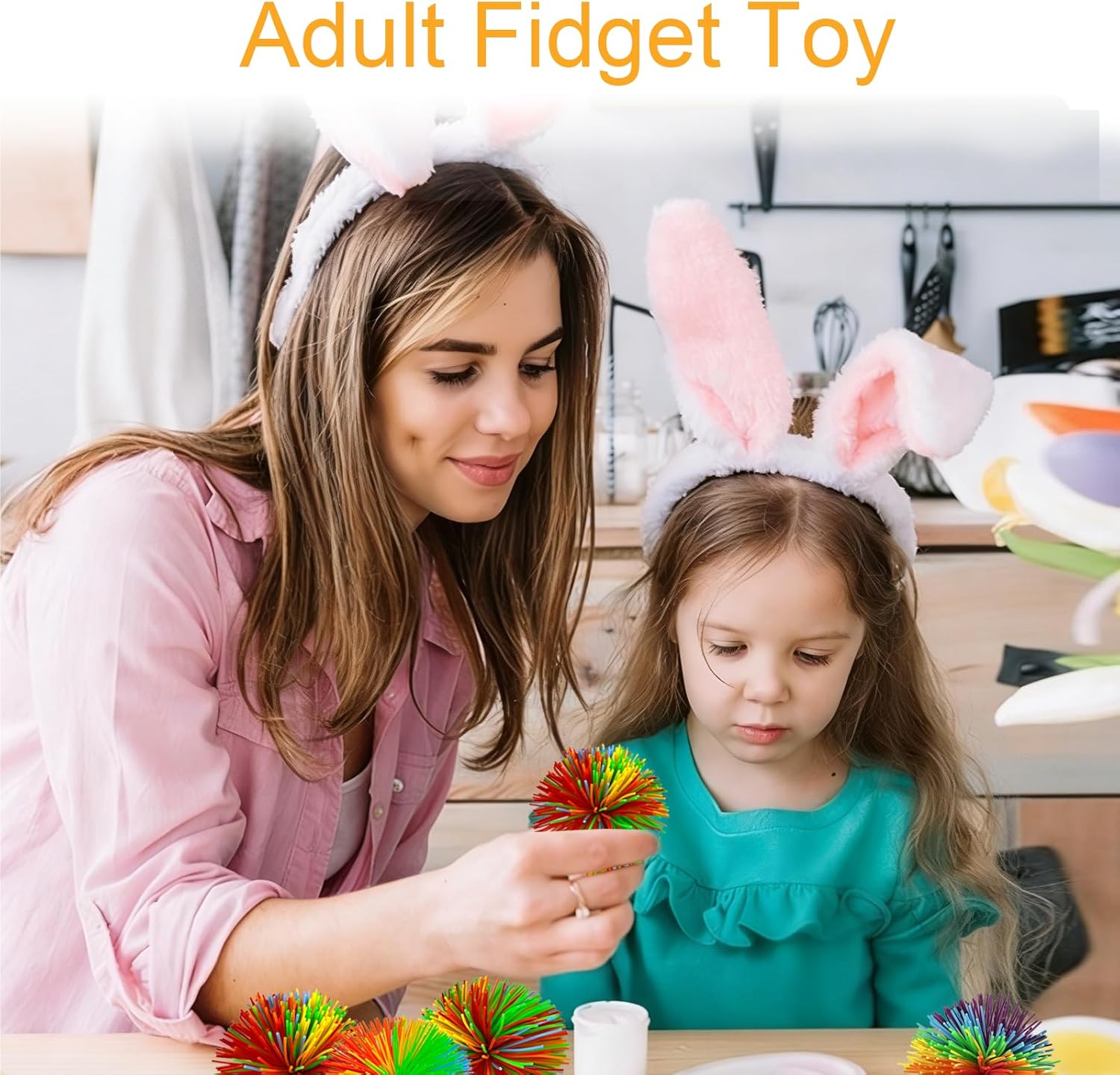 Multicolor Rainbow Stress Balls, Stringy Pom Bouncy Balls, 2.75 Inch, 15 Pack