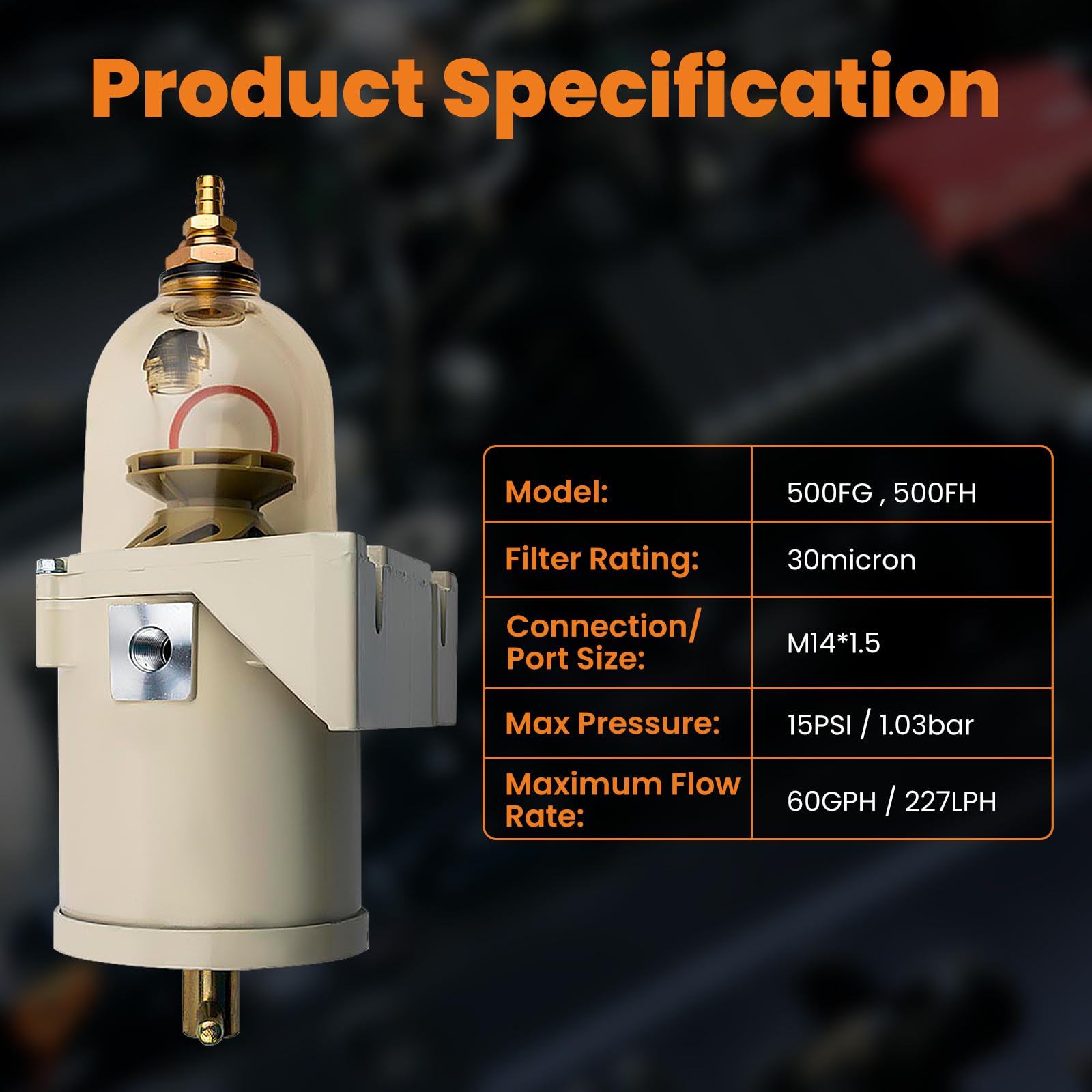 maXpeedingrods Diesel Kraftstofffilter Wasserabscheider 500FH 500FG für 60GPH Yacht Boot LKW