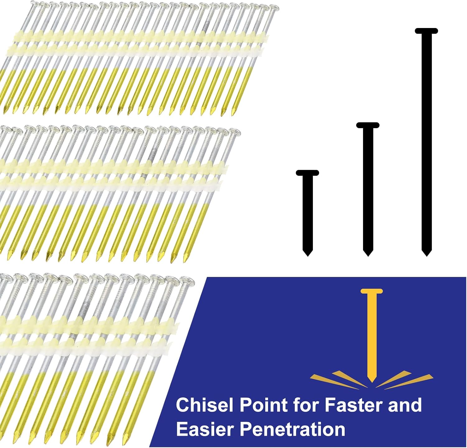 uxcell 500Pcs 21 Degree 0.131" x 3-1/4" Framing Nails, Galvanized Carbon Steel Plastic Collated Nails for Furniture/Constructions, Color Zinc