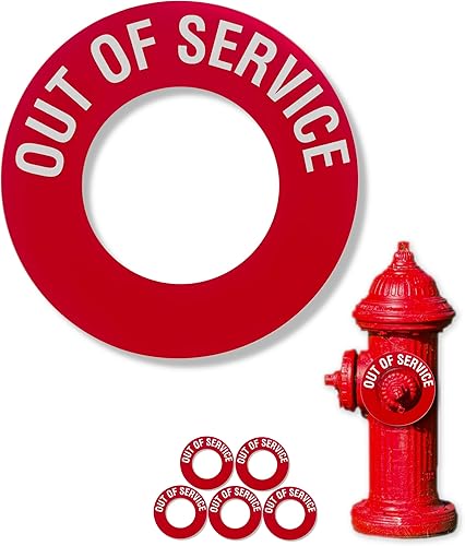 Anillo "fuera de servicio" para puerto de hidrante de incendios de 2.5 y 4.5 pulgadas, paquete de 5, PVC, texto de etiqueta blanca, (2.5 pulgadas,