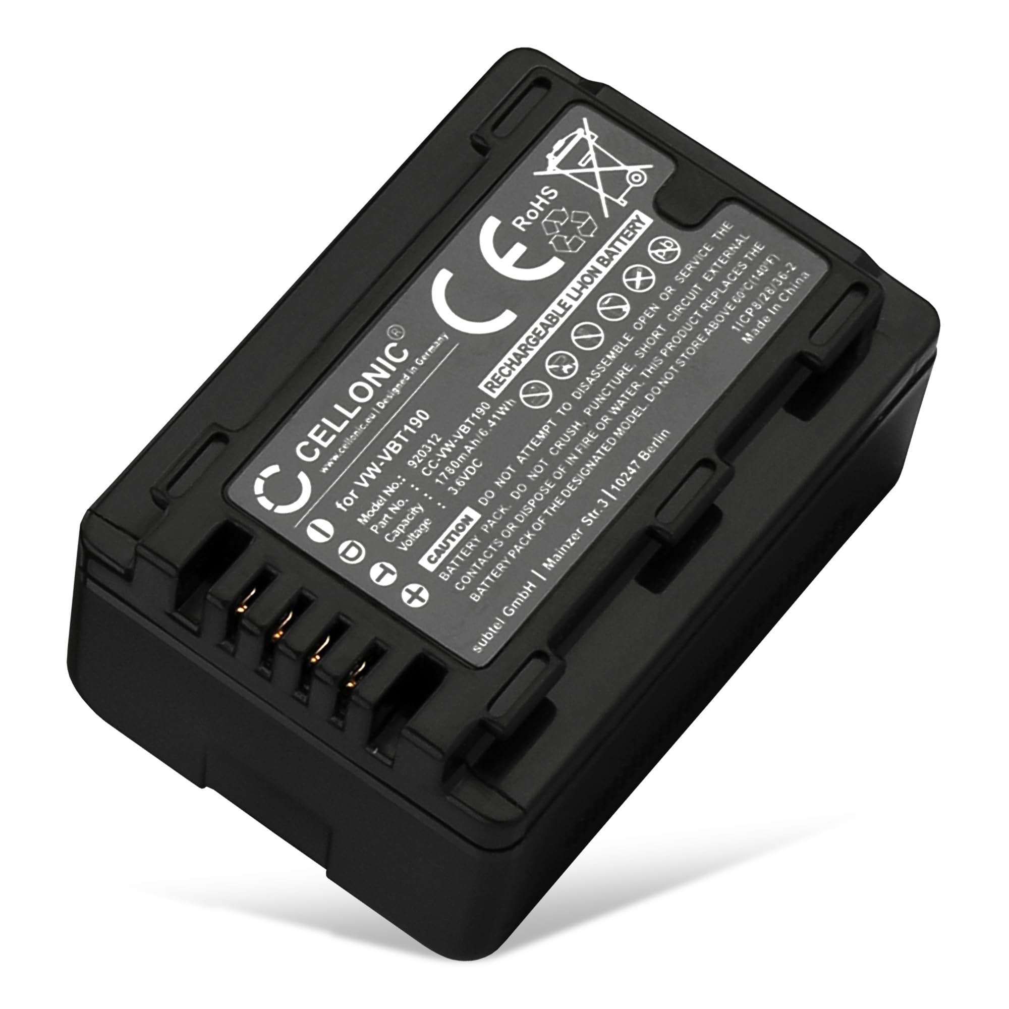 CELLONIC 1x Batteria per Fotocamera Compatibile con Panasonic HC-V180, HC-V777, HC-V380, VW-VBT190 – (1780mAh, 3.6V)