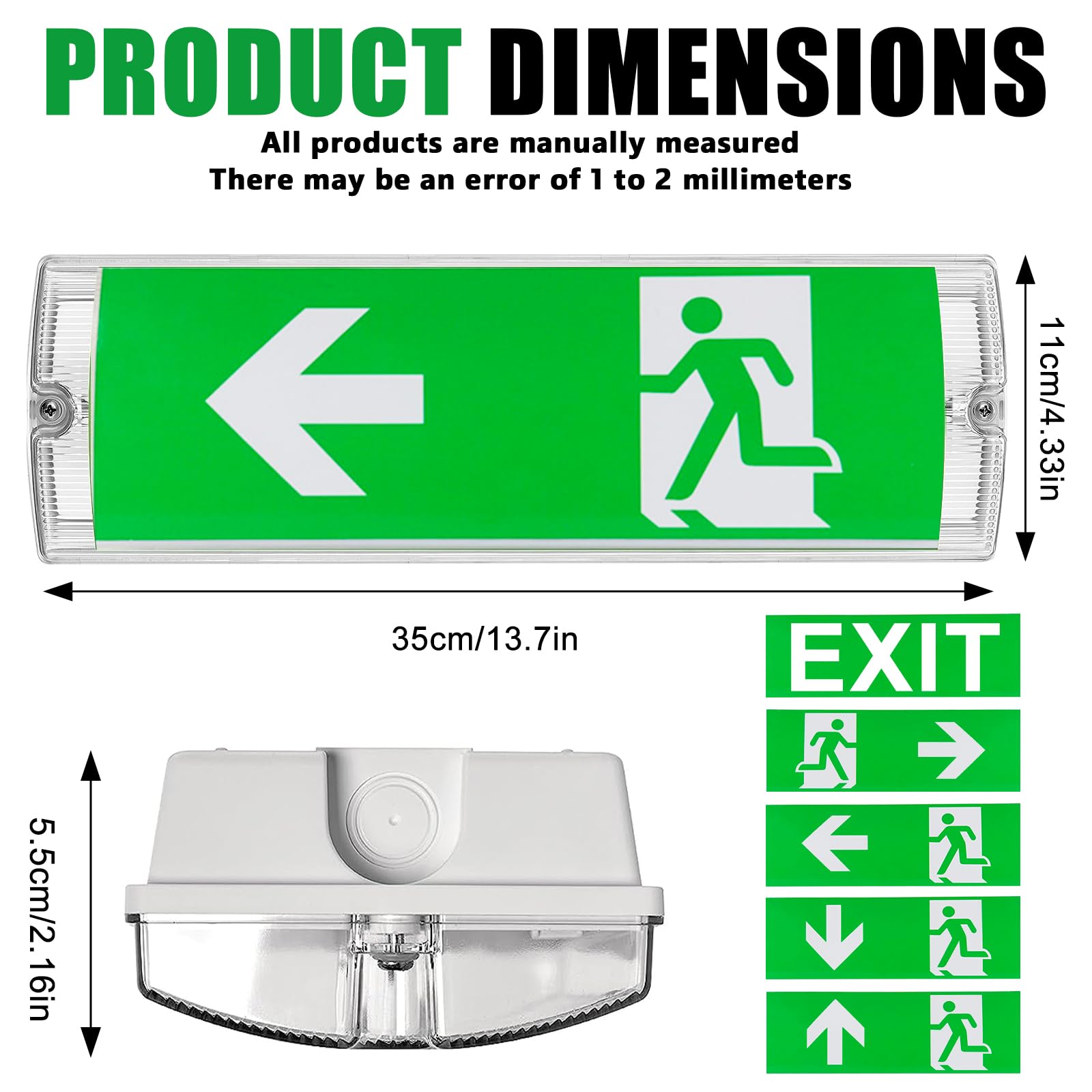 Vaileal Emergency LED Exit Sign Bulkhead: Emergency LED Fire Exit Light IP65 5W, Emerge Bulkhead Light with Legends - Image 2