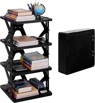 Lineshading 4 Tier Foldable Locker Organizer Shelf School Storage,Black