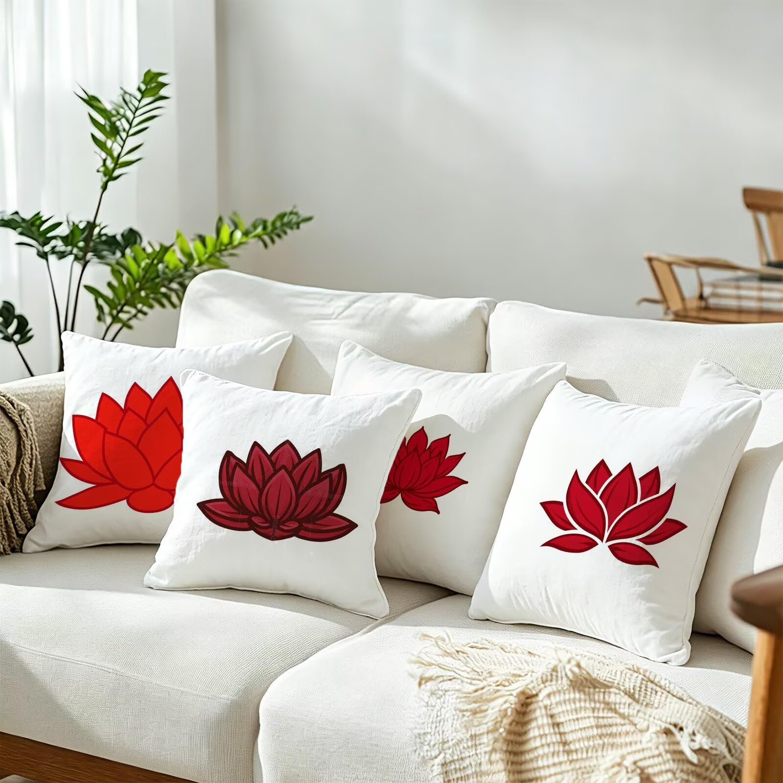 Rosso Federe Cuscini Divano 60x60cm, Cuscini da Esterno Set de 4, Cod-106 | Lin Copricuscini Decorativi Letto Arredo, per Letto, Soggiorno, Giardino, Esterno, Casa Decorazione Set di 4 Semplice