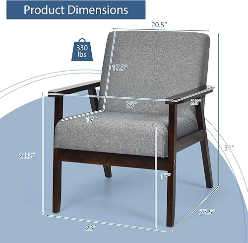 Miniatura 2 de POWERSTONE Silla decorativa de mediados de siglo, sillón moderno para sala de estar, silla de lectura tapizada de lino, silla auxiliar de ocio con